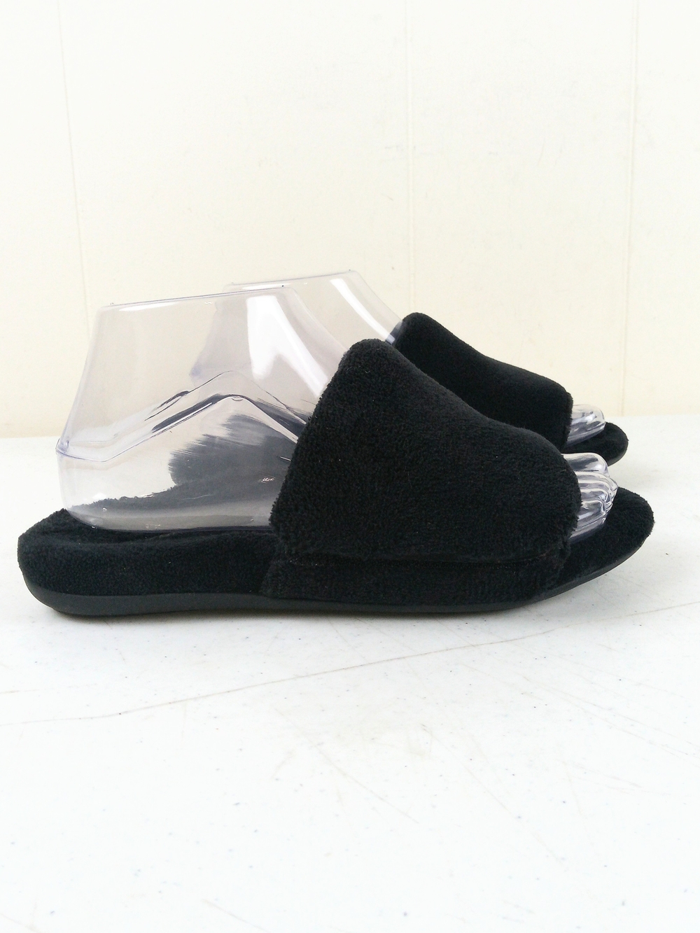 Vionic Dream Black Plush Slide Slippers Women's Size 6.5 Comfort Slip On